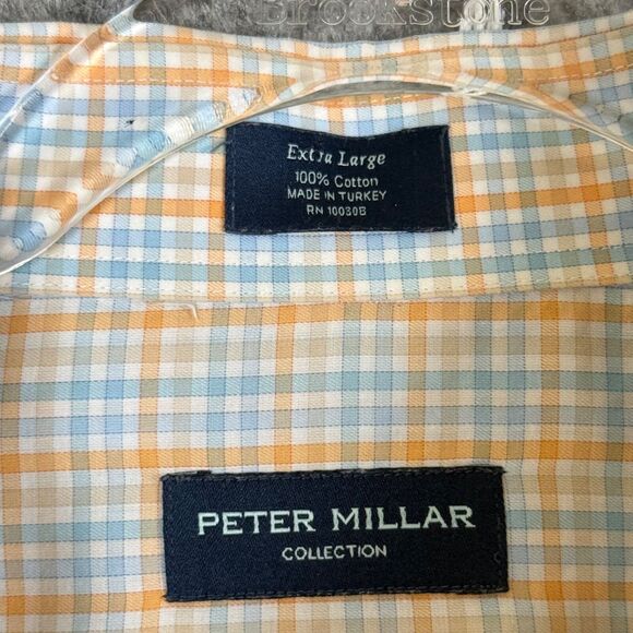 Peter Millar Collection Mens XL Shirt Gingham Blue Orange Yellow L/S Button Soft - Picture 6 of 12